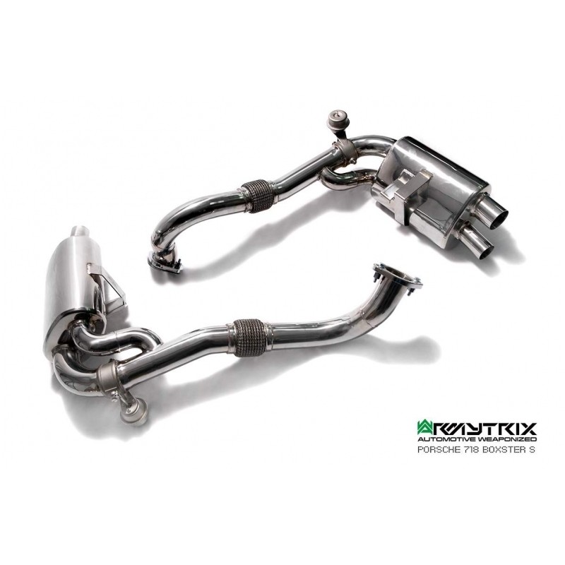 Catback Armytrix en acier inoxydable avec valves, sorties argents chromés pour Porsche 718 Boxster/Boxster S