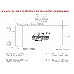 Pompe à essence AEM 400lph In-Line 044 style, raccord dash