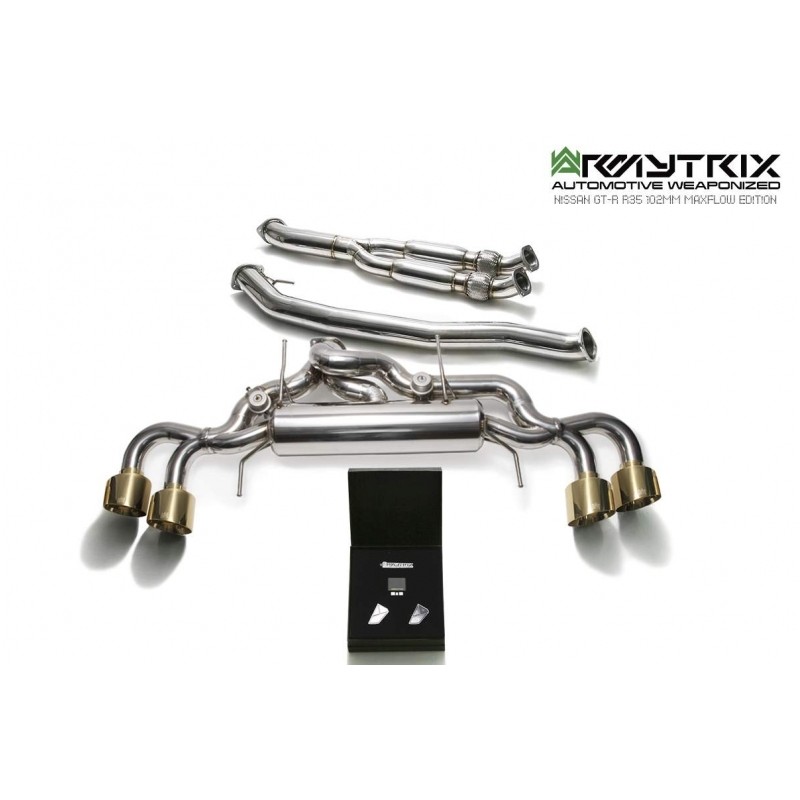 Catback Armytrix en acier inoxydable avec valves et sorties or en acier inoxydable pour GTR R35