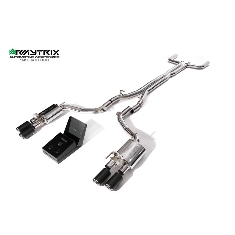 Catback Armytrix en acier inoxydable avec valves, sorties carbone en acier inoxydable pour Maserati GHIBLI S