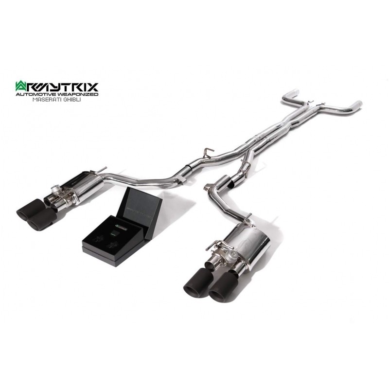 Catback Armytrix en acier inoxydable avec valves, sorties noires mates en acier inoxydable pour Maserati GHIBLI S