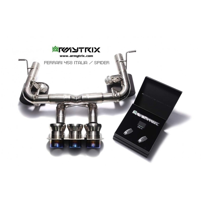 Catback Armytrix en titane avec valves, triple sorties noires mates en titane pour Ferrari 458 