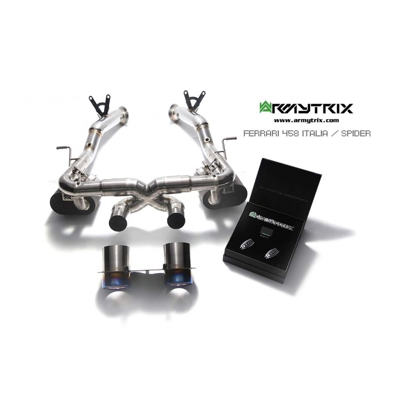 Catback Armytrix en acier inoxydable avec valves, double sorties bleues en titane pour Ferrari 458