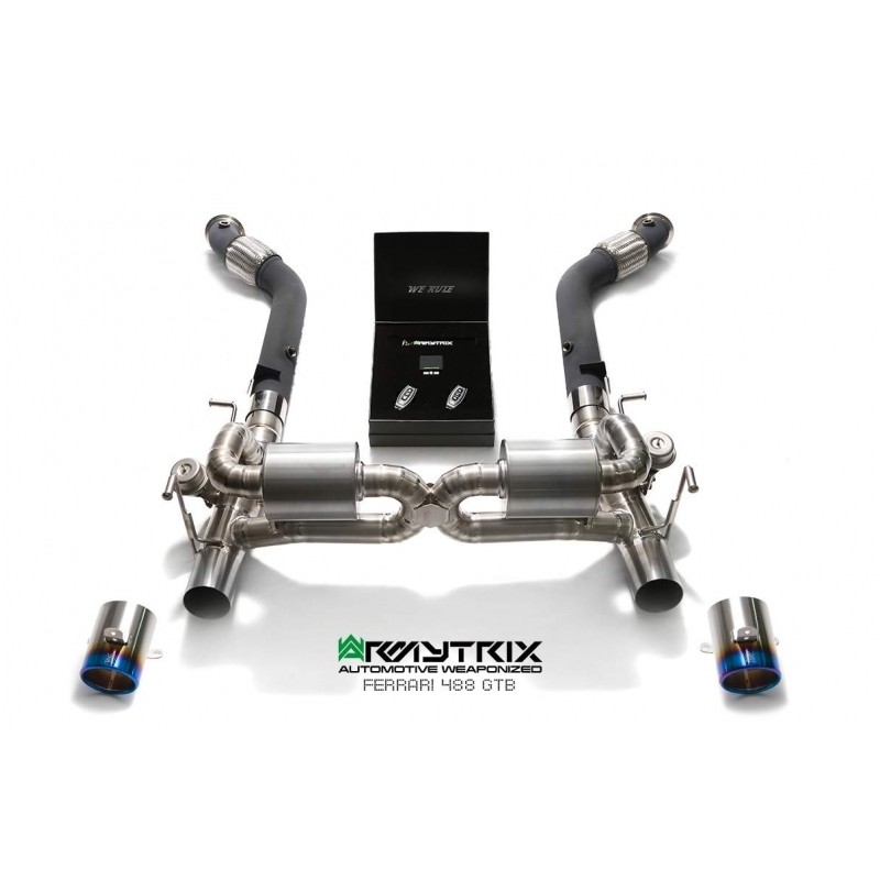 Catback Armytrix en titane avec valves, double sorties bleues en titane pour Ferrari 488