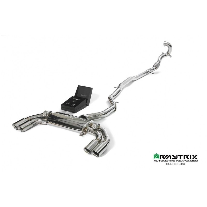 Catback Armytrix en acier inoxydable avec valves, sorties argent chromés pour Audi S1 (8X) Hatchback/Sportback