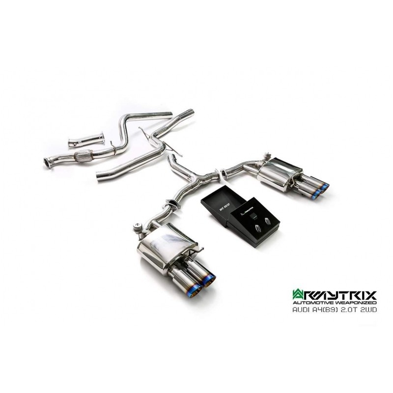 Catback Armytrix en acier inoxydable avec valves, sorties bleues en acier inoxydable pour Audi A4 Avant B9 