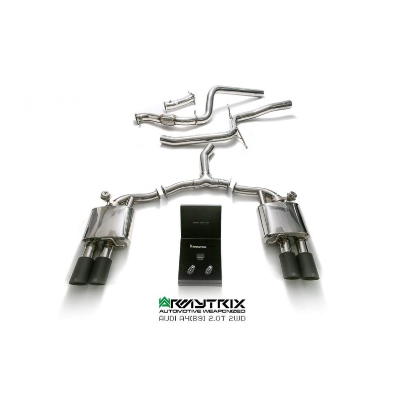 Catback Armytrix en acier inoxydable avec valves, sorties noires mates en acier inoxydable pour Audi A4 Avant B9 