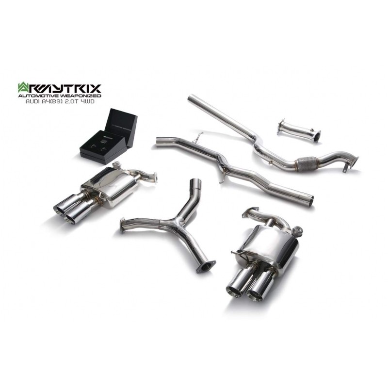 Catback Armytrix en acier inoxydable avec valves, sorties argent chromés en acier inoxydable pour Audi A4 Avant B9