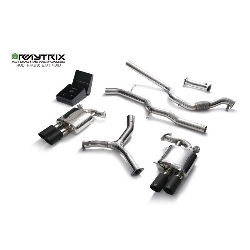 Catback Armytrix en acier inoxydable avec valves, sorties noires mates en acier inoxydable pour Audi A4 Avant B9