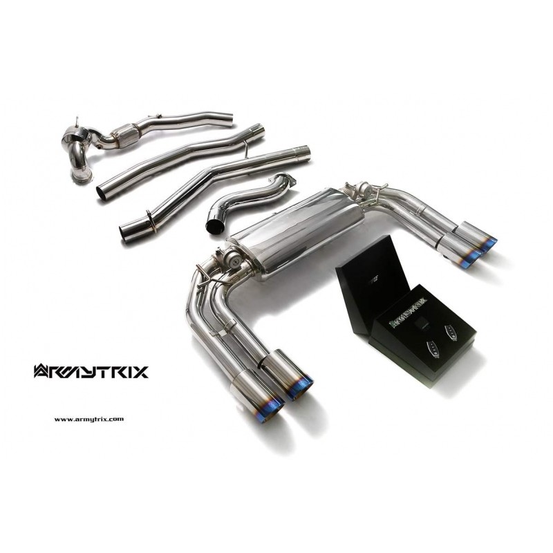 Catback Armytrix en acier inoxydable avec valves, sorties bleues pour Audi S3 8V Sportback