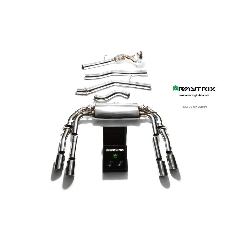 Catback Armytrix en acier inoxydable avec valves, sorties argent chromés pour Audi S3 8V Sedan