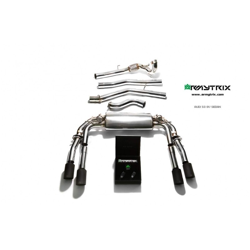 Catback Armytrix en acier inoxydable avec valves, sorties noires mates pour Audi S3 8V Sedan