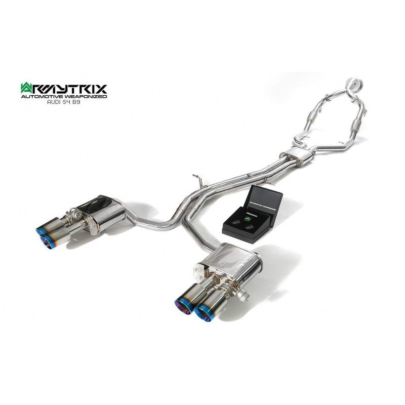 Catback Armytrix en acier inoxydable avec valves, sorties bleues pour Audi S4 B9 Sedan