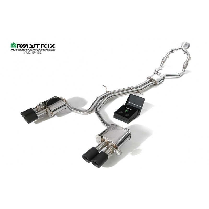 Catback Armytrix en acier inoxydable avec valves, sorties noires mates pour Audi S4 B9 Sedan