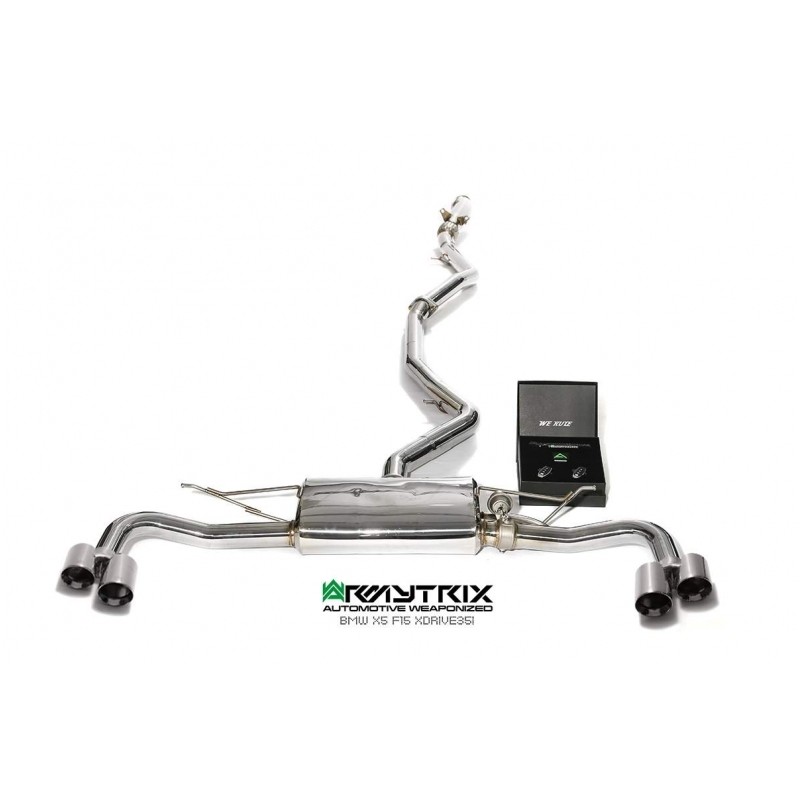 Catback Armytrix en acier inoxydable avec valves, sorties argent chromés pour BMW X5 35i (F15) xDrive