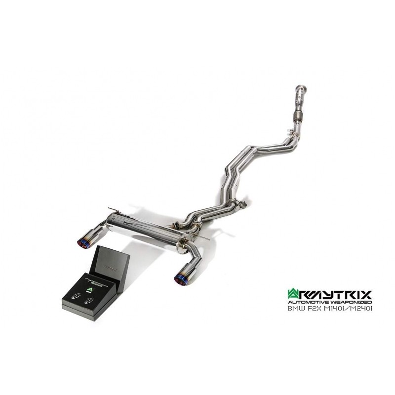 Catback Armytrix en acier inoxydable avec valves, sorties bleues pour BMW Série 1 F20/F21 M140i