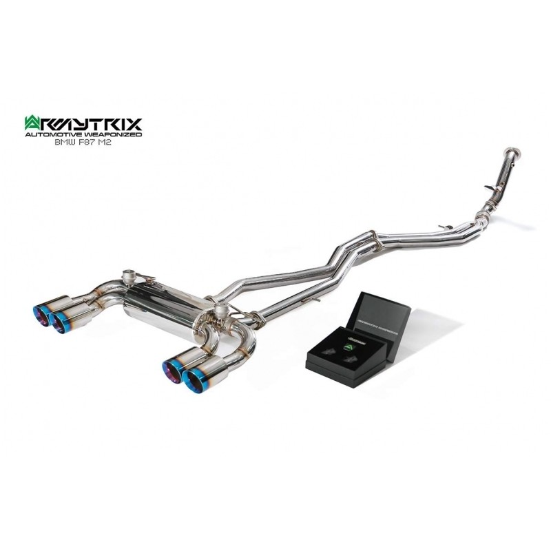 Catback Armytrix en acier inoxydable avec valves, sorties bleues pour BMW M2 Coupé F87