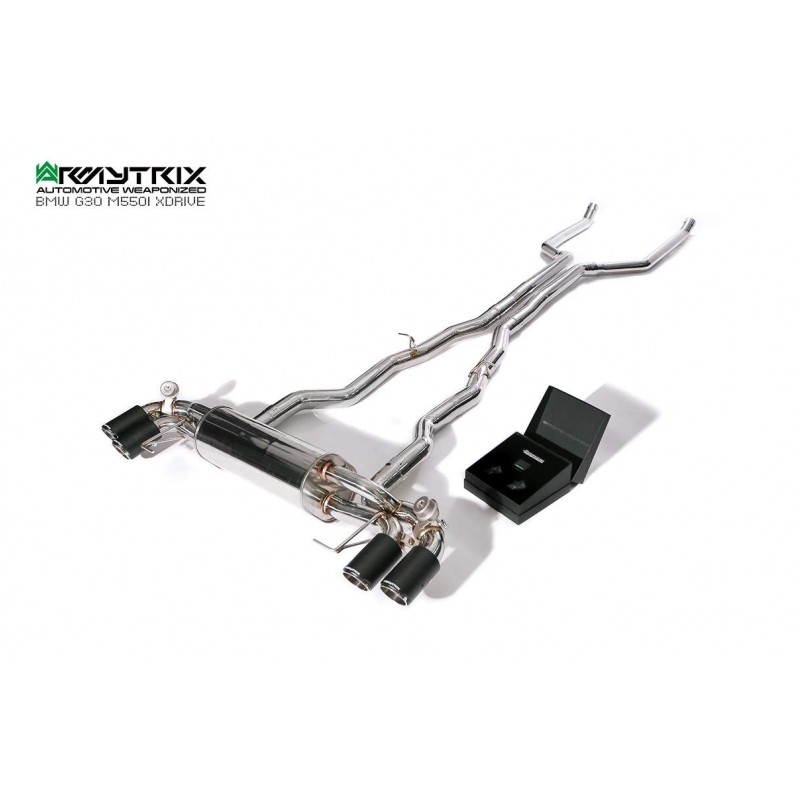 Catback Armytrix en acier inoxydable avec valves, sorties carbone pour BMW Série 5 G30/G31 M550i xDrive