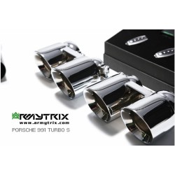 Catback Armytrix en acier inoxydable avec valves, sorties argent chromés pour Porsche 911 Turbo (991) Turbo/Turbo S