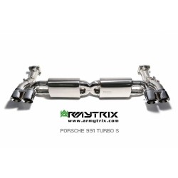 Catback Armytrix en acier inoxydable avec valves, sorties argent chromés pour Porsche 911 Turbo (991) Turbo/Turbo S