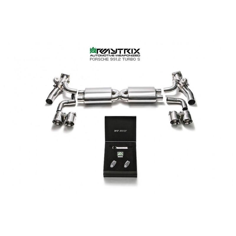 Catback Armytrix en acier inoxydable avec valves, sorties argent chromés pour Porsche 911 Turbo  (991) Turbo/Turbo S