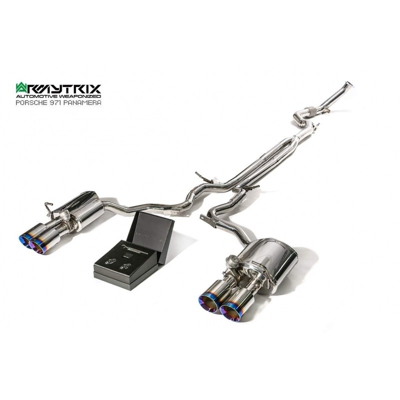 Catback Armytrix en acier inoxydable avec valves, sorties bleues pour Porsche Panamera 971 4