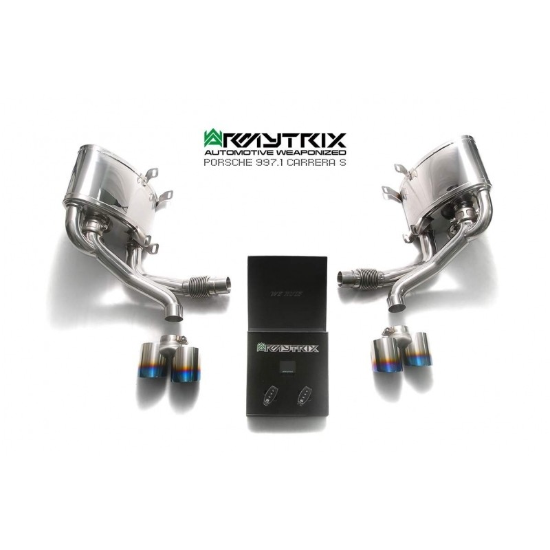 Catback Armytrix en acier inoxydable avec valves, sorties bleues pour Porsche 911 (997.1) Carrera S/4S