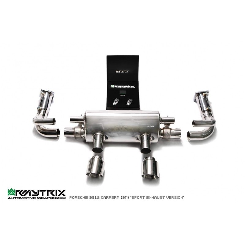 Catback Armytrix en acier inoxydable avec valves, sorties argent chromés pour Porsche (991.2) Carrera"Sport exhaust version"