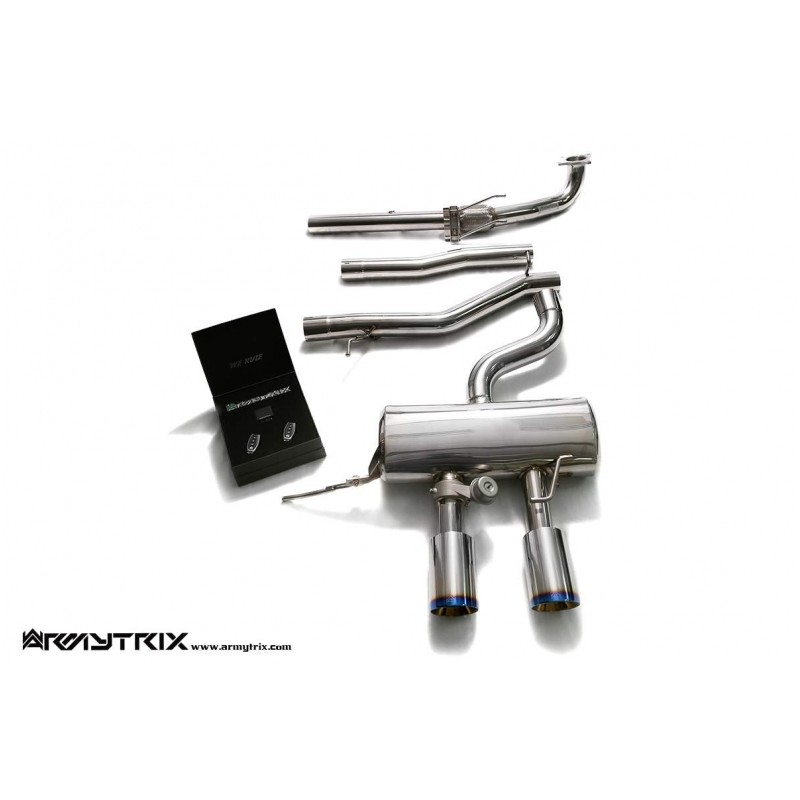 Catback Armytrix en acier inoxydable avec valves, sorties bleues pour Volkswagen Golf 6 R20