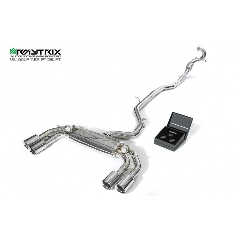 Catback Armytrix en acier inoxydable avec valves, sorties argent chromés pour Volkswagen Golf 7.5 R