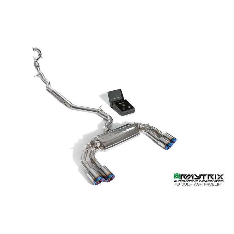 Catback Armytrix en acier inoxydable avec valves, sorties bleues pour Volkswagen Golf 7.5 R